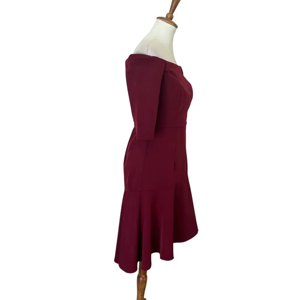 Milly Burgundy Cocktail Dress SIZE 6 High Low Off Shoulder Party Designer $435 - Picture 7 of 9